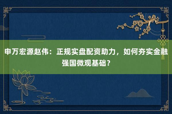 申万宏源赵伟：正规实盘配资助力，如何夯实金融强国微观基础？
