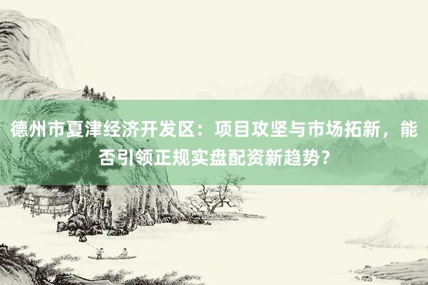 德州市夏津经济开发区：项目攻坚与市场拓新，能否引领正规实盘配资新趋势？