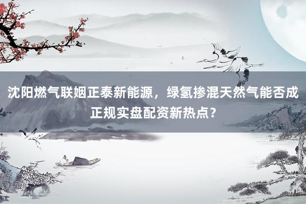 沈阳燃气联姻正泰新能源，绿氢掺混天然气能否成正规实盘配资新热点？