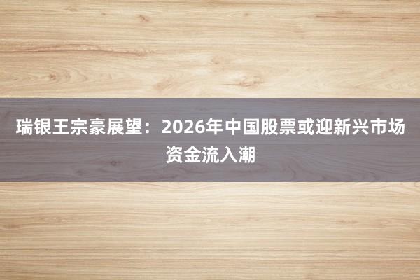 瑞银王宗豪展望：2026年中国股票或迎新兴市场资金流入潮